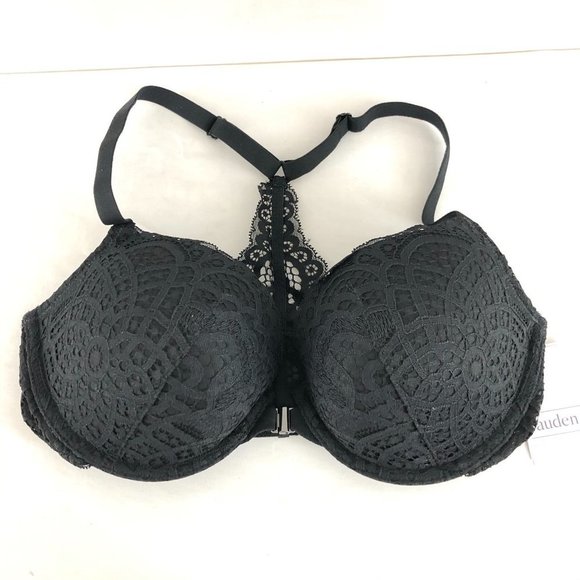 Auden Bra The Radiant Plunge Push-Up Lace Front Closure Lace Overlay Black 32D - Picture 1 of 5